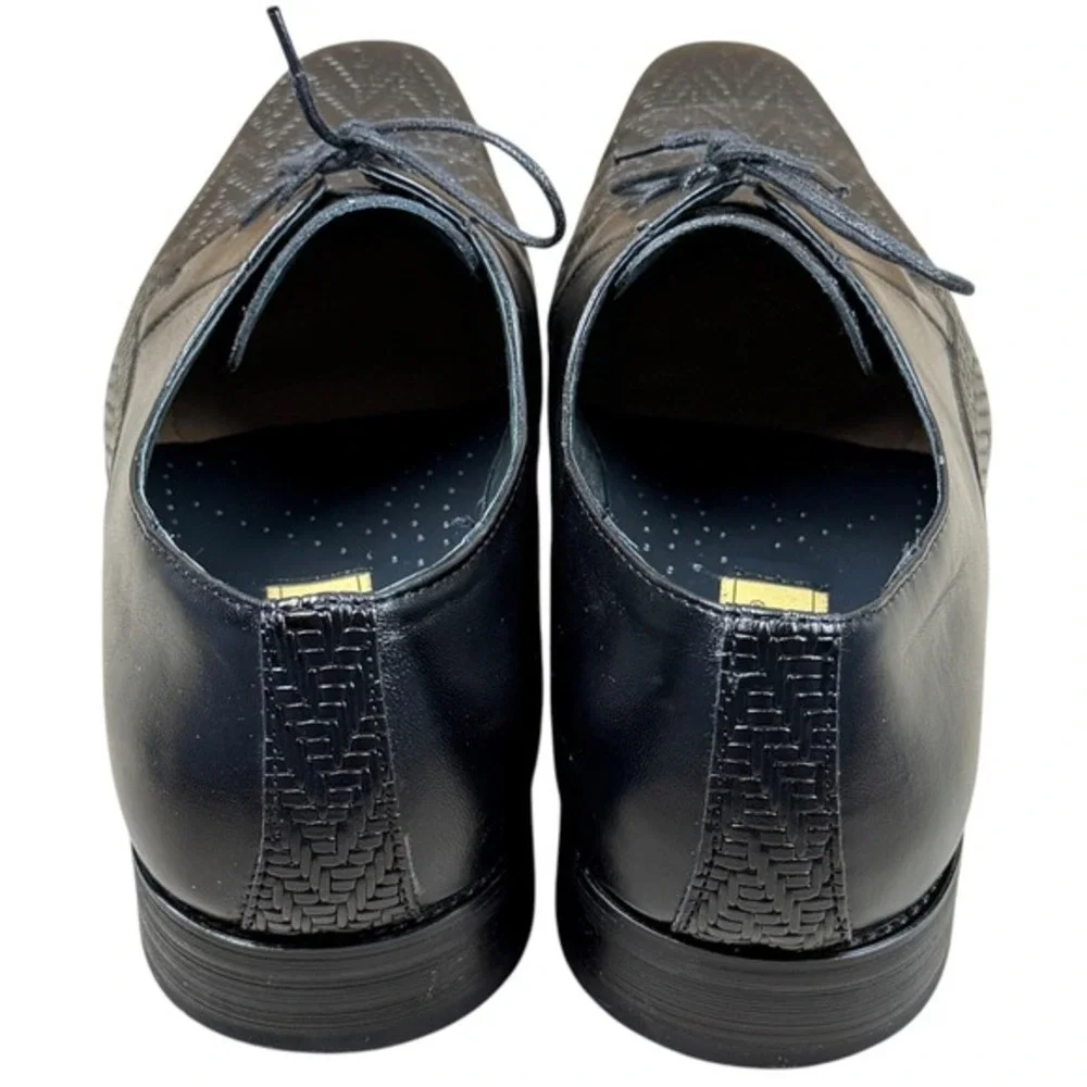 Delli Aldo Mens Size 7.5 Black Woven Texture Derby Dress Business Shoes M3-19157